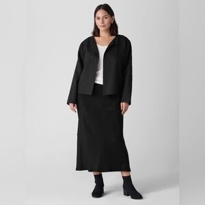 EILEEN FISHER Dark Grey Wool Blend Waterfall Jacket L & NWT Midi Skirt PL